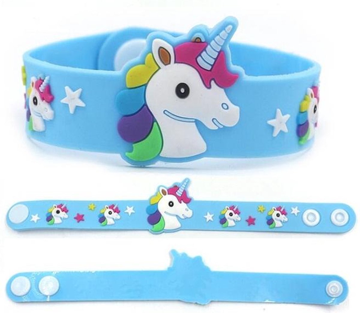 Eenhoorn Armband | Rubber Siliconen | Unicorn | Armbandje met Drukknoopjes | Blauw